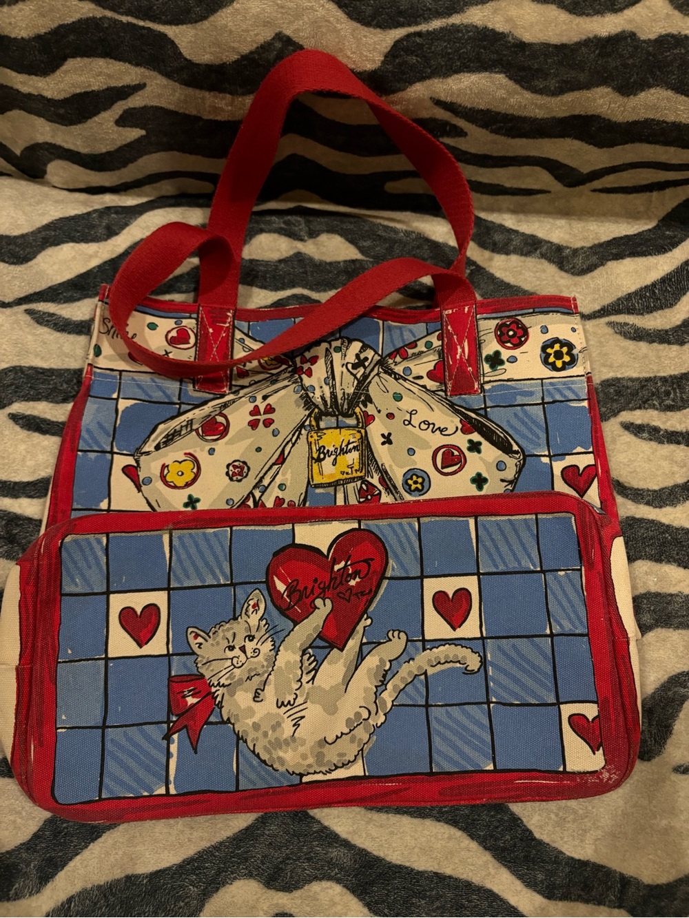 Brighton Tom Clancy Love Sparkle Cat Heart Canvas Tote Bag